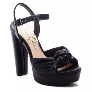 Jessica Simpson Ivrey Shiny Black Leather Platform Ankle Strap Heel Shoes